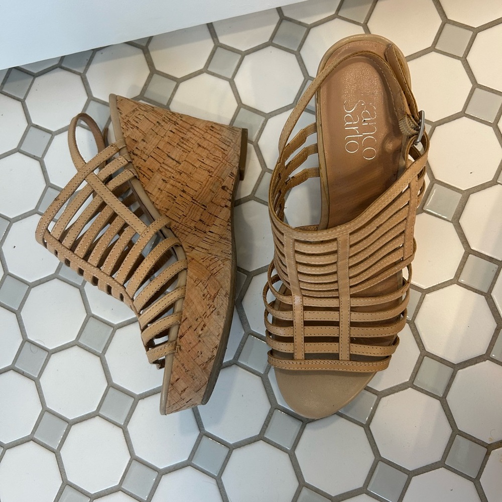Franco Sarto Tan Wedge Sandals - Picture 3 of 8